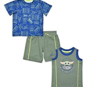 Baby Boy Yoda Toddler Boy T-Shirt, Tank Top, and Shorts Active Outfit,  3-Piece